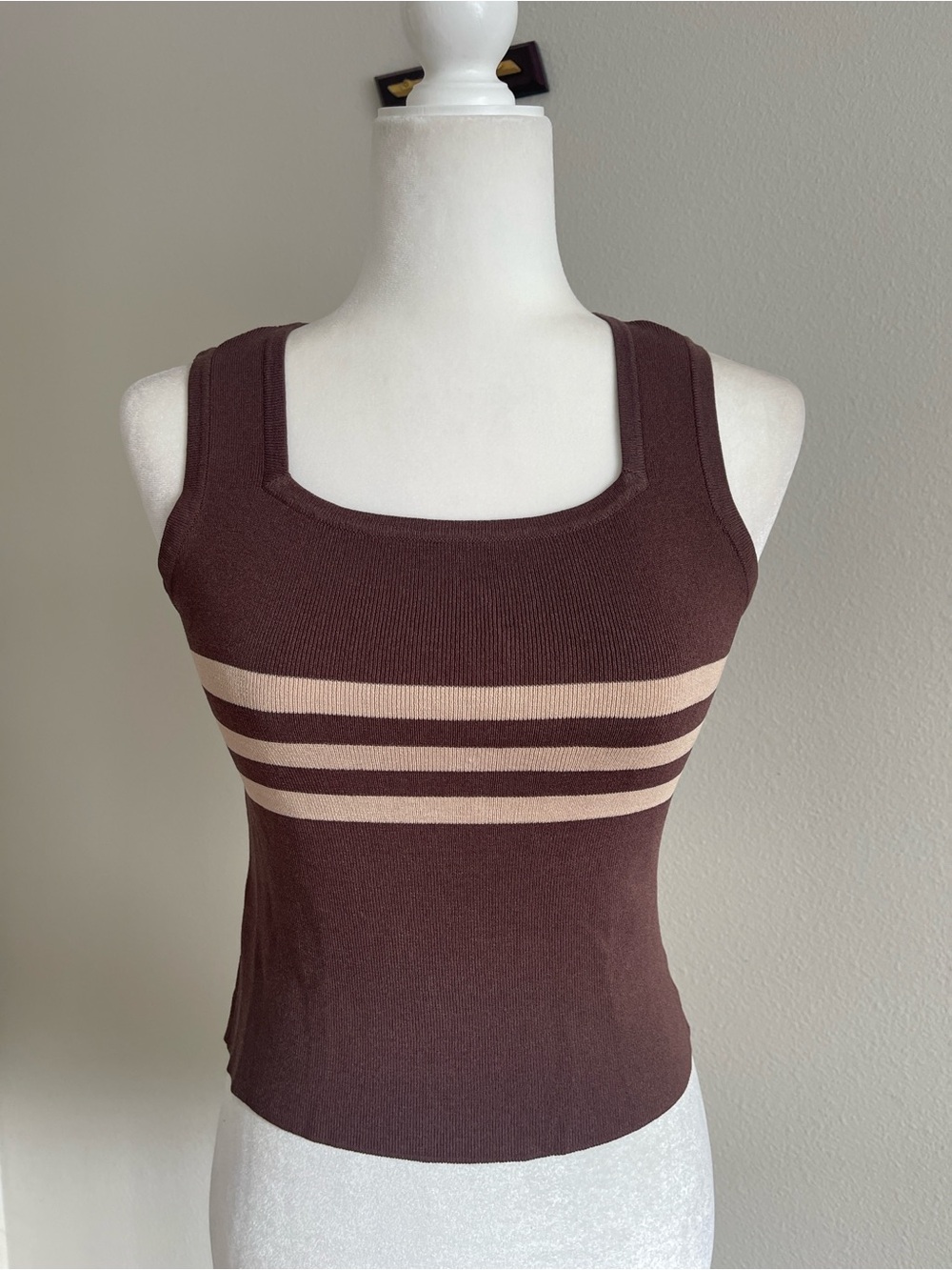 Finity Brown and Cream Striped Square-Neck Tank